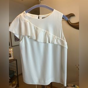 NWT $225 Maje Lorena Ruffle Button White Cream Top. French size 2 or 17” bust